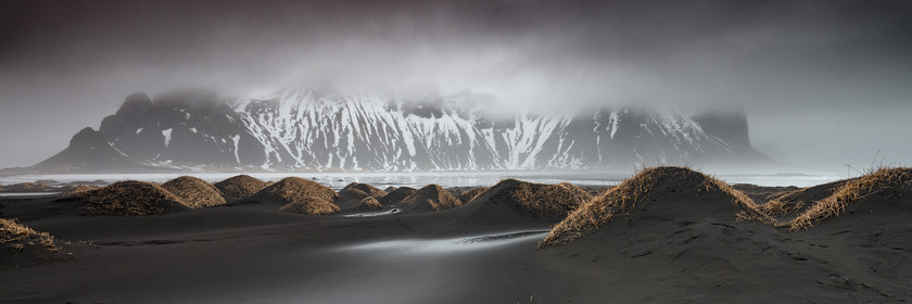 DSC2367-2 
 www.keithmuirphoto.co.uk 
 Keywords: Iceland, Mount Vestrahorn, Stokksnes, black sand, coast, dunes, landscapes, rain, sandshore, travel