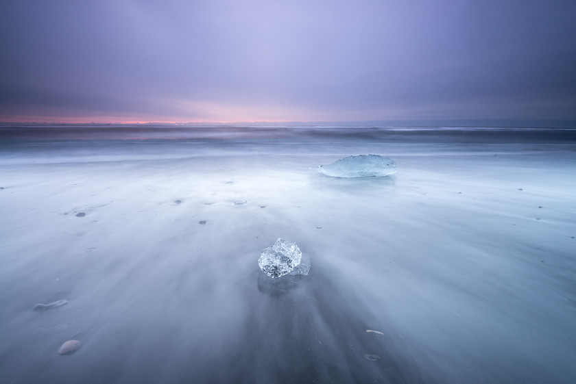 Ice Wash 
 Ice Mist, Jkulsrln 
 Keywords: Iceland, Jökulsárlón, beach, black sand, dawn, ice, landscapes, sunrise, waves, winter