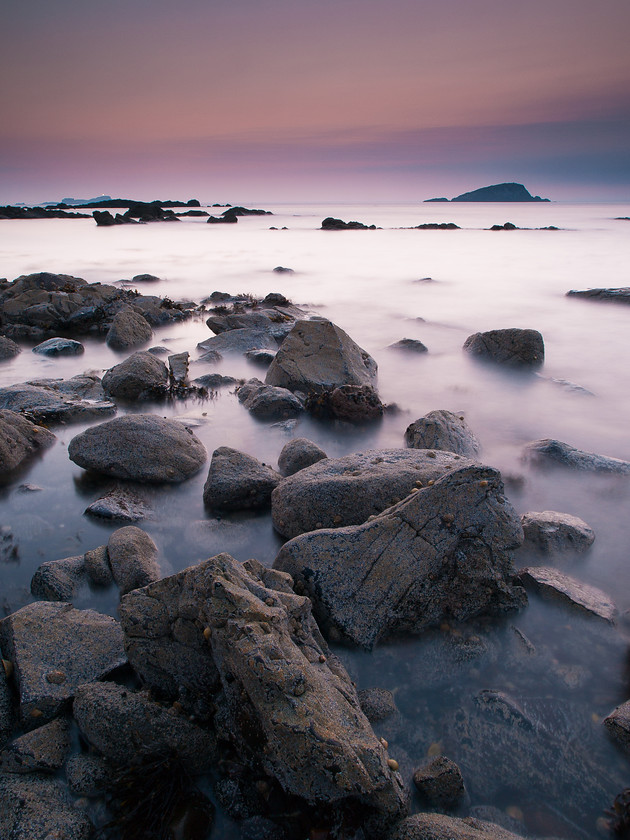 Dusk View Towards Fidra 
 View Towards Fidra 
 Keywords: East Lothian, North Berwick, Scotland, beach, coast, dusk, landscapes, seascapes, shore, sunset, Fidra, islands