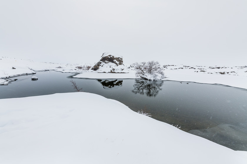 DSC3720 
 www.keithmuirphoto.co.uk 
 Keywords: Iceland, Lake Mývatn, Mývatn, North East Iceland, WPH, black and white, cold, lake, landscapes, snow, travel, winter