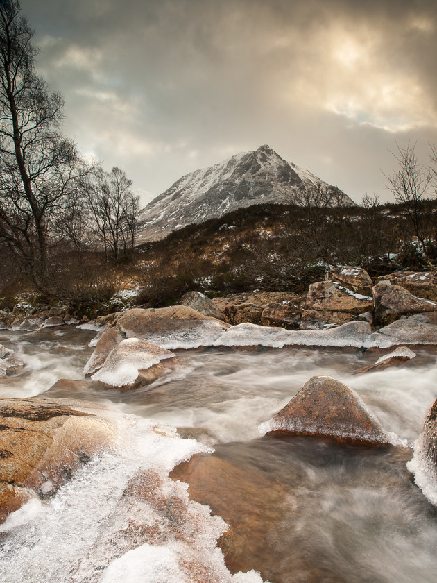 P1317838 
 Winter Morning, River Etive 
 Keywords: Buchaille Etive Mor, E-3, Glen Coe, Highlands, Olympus, Scotland, landscapes, mountains, snow, winter