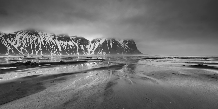 DSC2346 
 www.keithmuirphoto.co.uk 
 Keywords: B&W, Iceland, Mount Vestrahorn, Stokksnes, black and white, black sand, coast, dunes, landscapes, mono, monochrome, rain, sandshore, travel