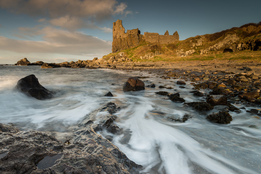 Dunure Castle, Ayrshire 
 Dunure Castle, Ayrshire 
 Keywords: Ayrshire, Dunure, Dunure Castle, Scotland, beach, castle, coast, evening, landscapes, rocks, sea, seascapes, shore, sunset