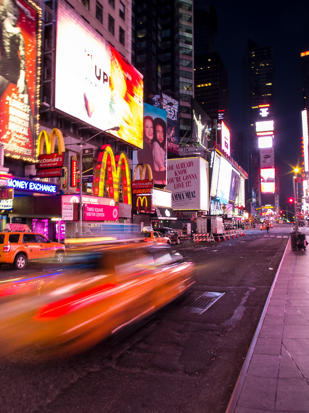 PB201509 
 Times Square 
 Keywords: America, Autumn, NYC, New York, New York City, Olympus, Times Square, USA, United States, XZ-1, cars, cities, city, dawn, light trails, morning, neon, neon signs, traffic