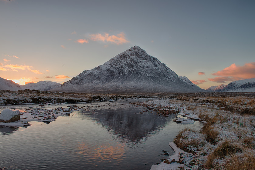 DSC 7012 HDR 
 Keywords: Buchaille Etive Mor, Highlands, River Etive, Scotland, West Highlands, landscapes, mountains, snow, winter