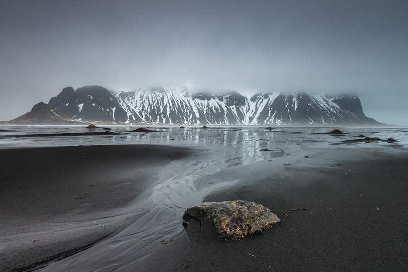 DSC2356 
 www.keithmuirphoto.co.uk 
 Keywords: Iceland, Mount Vestrahorn, Stokksnes, black sand, coast, dunes, landscapes, rain, sandshore, travel